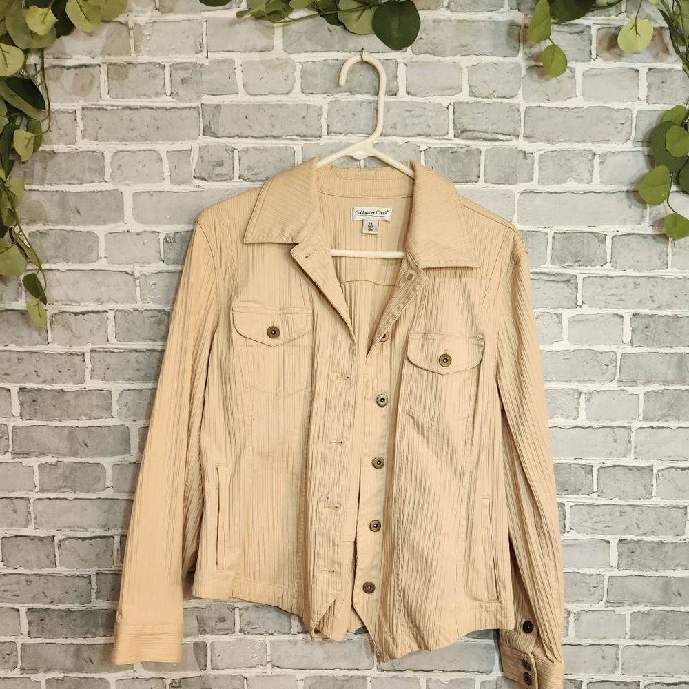 VINTAGE Size 14 Cream Collared Corduroy Button Jacket 90s